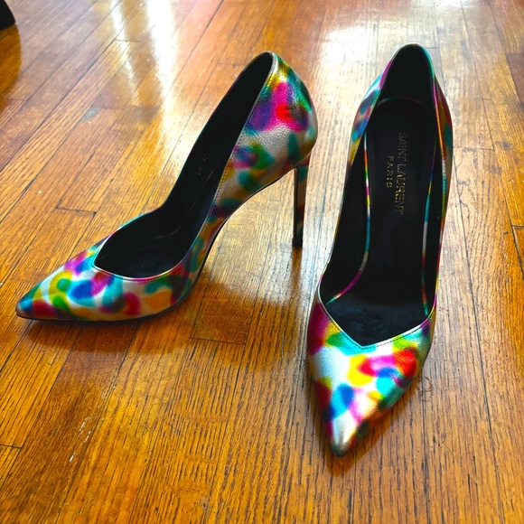 Saint Laurent Shoes - Saint Laurent Multicolor Iridescent Pointed Toe Pumps